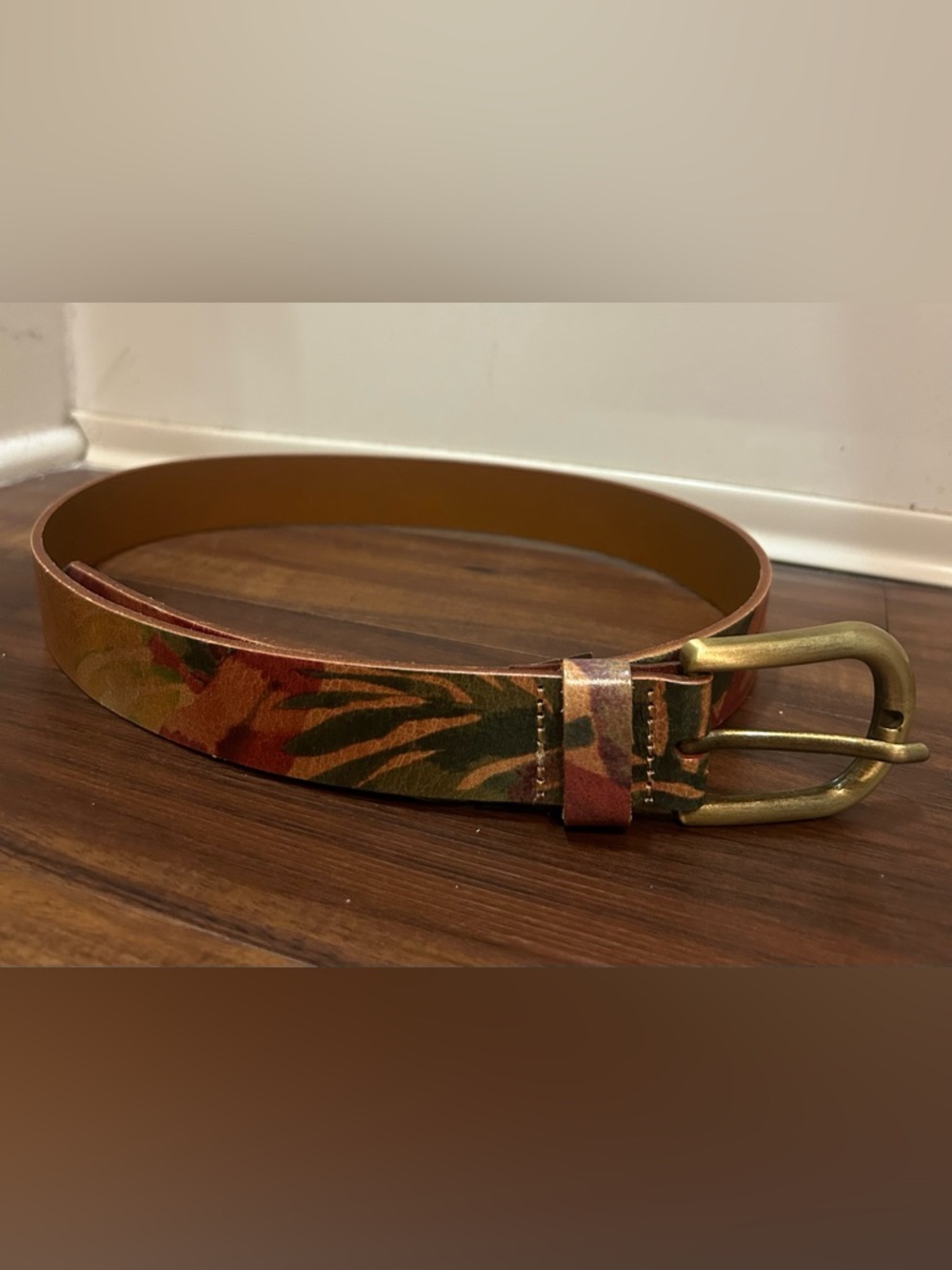 Patricia Nash Leather Floral Belt Boho Vintage Style 37-38’’ Brass Buckle